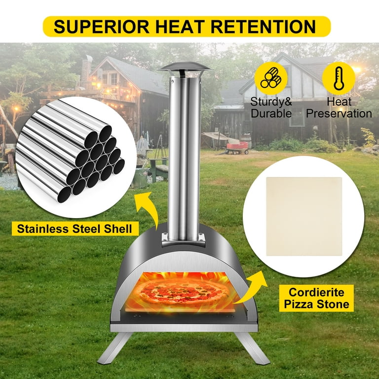 VEVOR VEVOR Portable Pizza Oven, 12Pellet Pizza Oven, Stainless Steel Pizza  Oven Outdoor, Wood Burning Pizza Oven w/ Foldable Feet Portable Wood Oven  w/ Complete Accessories & Pizza Bag for Outdoor Cooking