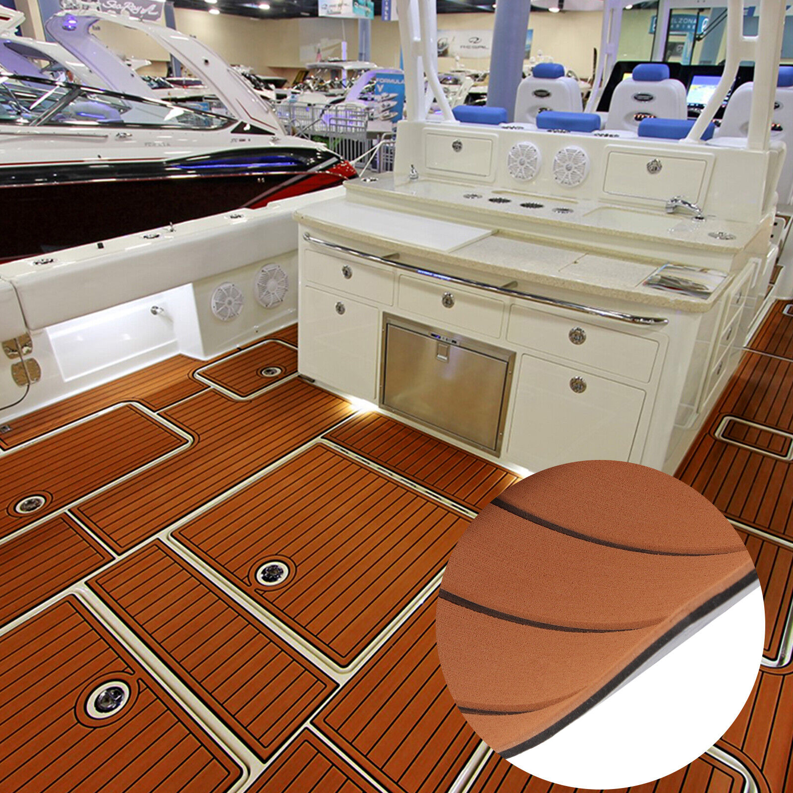 EVA Foam Boat Decking Sheet – Faux Teak Marine Yacht Flooring Mat – 5mm Thick, Multicolor