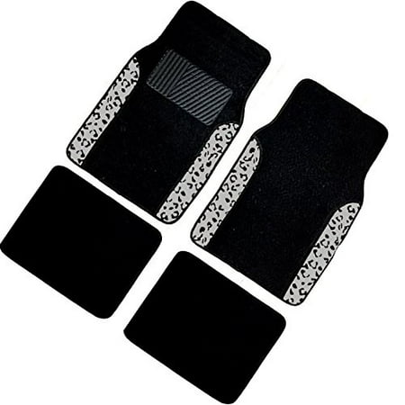A Set of 4 Universal Fit Plush Carpet with Animal Print Floor Mats For Cars / Trucks (Gray Leopard)
