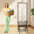 thumbnail image 4 of Laundry Cart with Clothes Rack, Rolling Laundry Butler with Wire Storage Rack, Black, 4 of 8