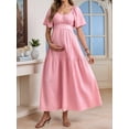 thumbnail image 3 of Jaimenalin Women Maternity Maxi Dress Textured Fabric Square Neck Flowy Waist Dress for Photoshoot Pink L, 3 of 9