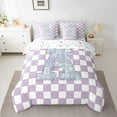 thumbnail image 2 of Castle Fairy Glitter Alphabet A Girl 7-Piece Bedding Comforter Set,Geometric Grid King Bedding Sets,Purple Silver Ultra Soft Bed Sheets,Ultra Soft Home Decor, 2 of 8