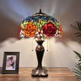 thumbnail image 2 of Tiffany Table Lamp Red Orange Blue Stained Glass Rose Flowers LED Bulbs Included For Living Room Bedroom Bedside 16"W*16"D*24"H, 2 of 12