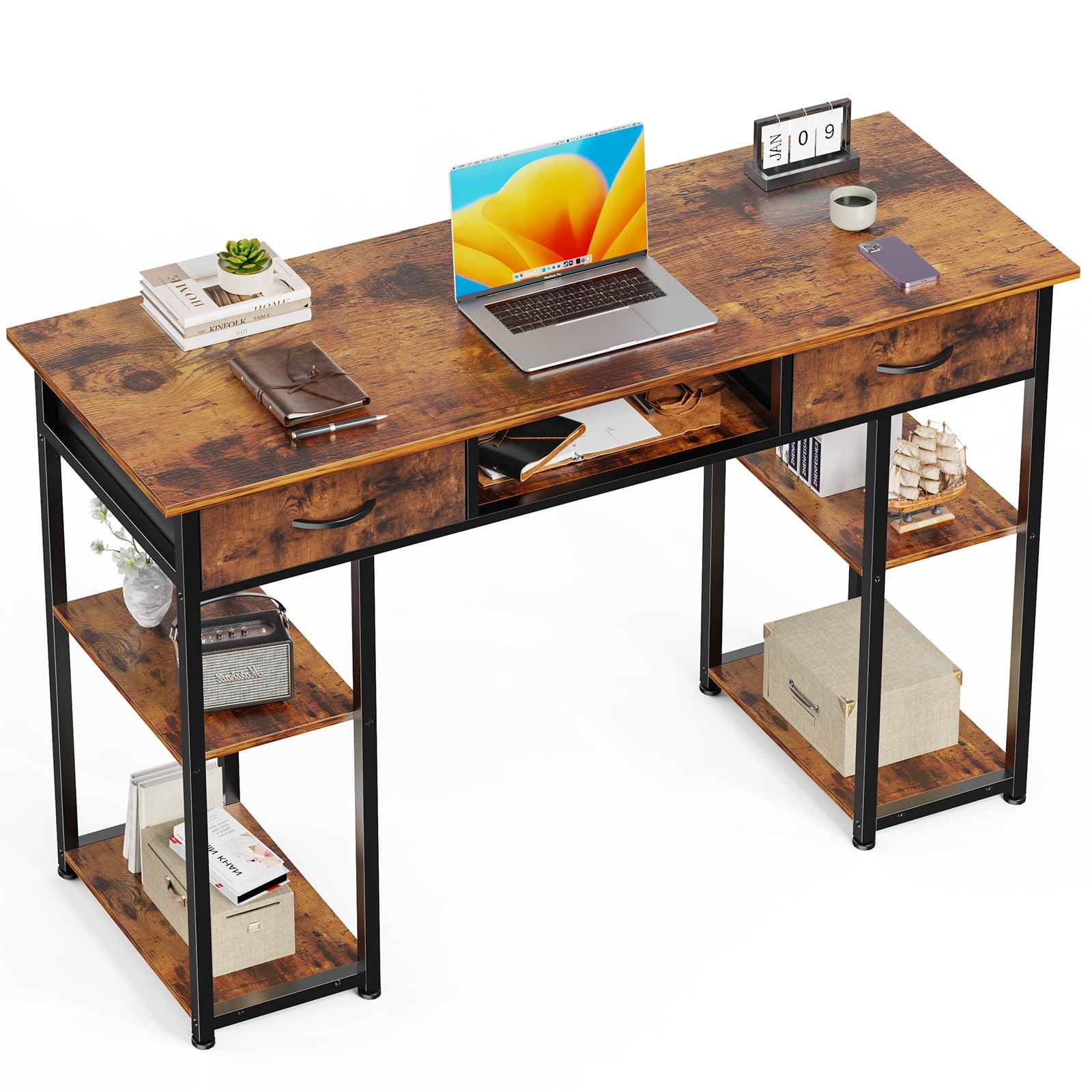 MAYEERTY 48in Adjustable Small Computer Desk, Metal Writing Study Table with Storage and Headphone Hook, Home Office