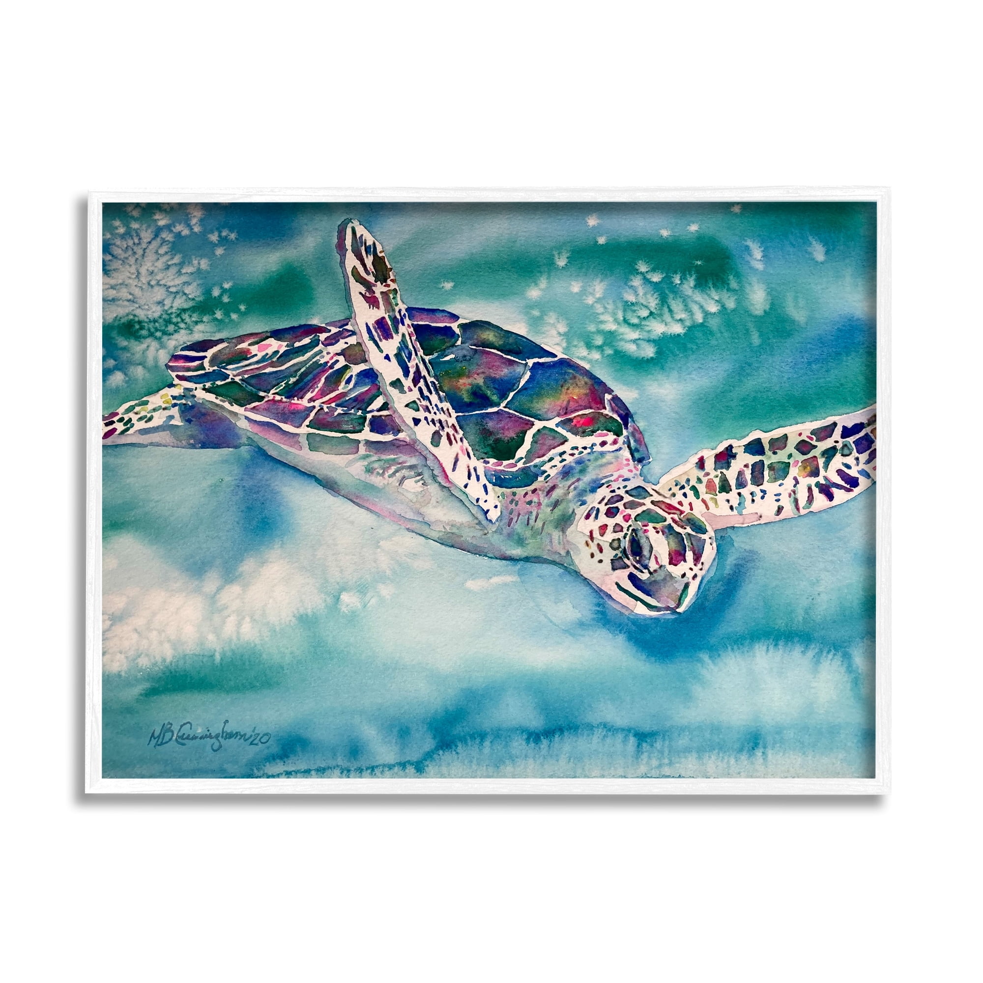 Stupell Industries Sea Turtle Swimming Ocean Water Reptile Watercolor , 30 x 24, Design by MB Cunningham