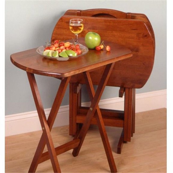5pc TV Table 4 Oblong Tables with Stand-Walnut