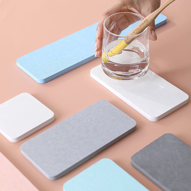 Hongchun 4Pcs Water Absorption Type Diatoms Mat Teether Cup Soap Bathroom Soap Box Absorbent Cushion Home Dining Table Tea Cup Heat Insulation Pad 8*8cm2 Tablets + 8*16cm2 Tablets (Single Piece Thickness 0.9cm)