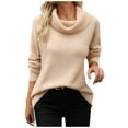 thumbnail image 2 of Sweater for Women Long Sleeve Knitted Solid Color Off-the-shoulder Sweater Beige L, 2 of 6