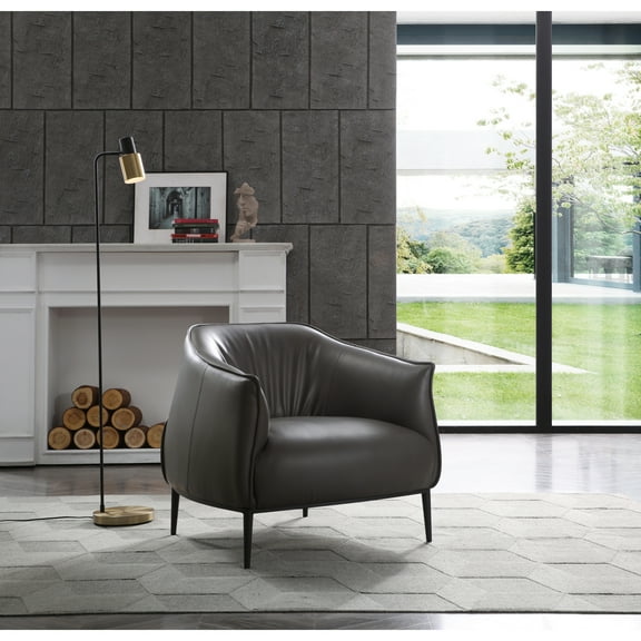 Leisure Chair Dark Grey Faux Leather Accent Chair Modern Living Room Seating