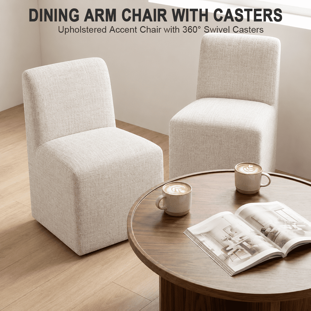 Aenkyo Dining Chairs with Casters, Set of 2, Upholstered Rolling Side Chairs, Ginger Brown