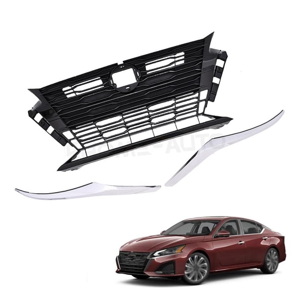 Front Upper Grille and Chrome Molding Set for 2023-2025 Nissan Altima SV