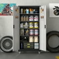thumbnail image 6 of GAEANET Metal Garage  Cabinet with Wheels for Home Office, Steel Storage Cabinet with 5 Adjustable Shelves & Pegboards, Locking Metal Storage Cabinet with 2 Doors ,Assembly Required,Black  Silvery, 6 of 11