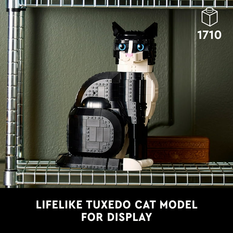 LEGO Ideas Tuxedo Cat Home Decor Cat Gift Idea for Animal Lovers Cat Lover Gifts Collectible Model Creative Activity Building Set for Adults