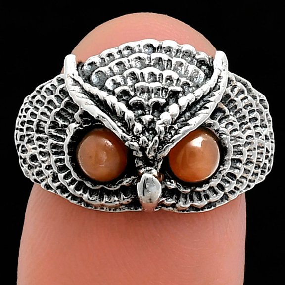 Owl - Peach Moonstone 925 Sterling Silver Ring s.9.5 Jewelry R-1022 AGR1021_B_9.5