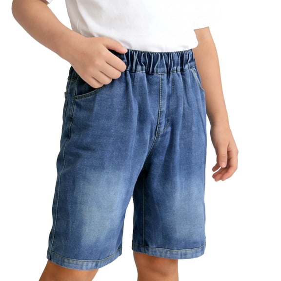 Cethrio Boys Denim Shorts Size 10-12, School Summer Elastic Waist Relaxed Fit Kids Jean Shorts Blue Size 10