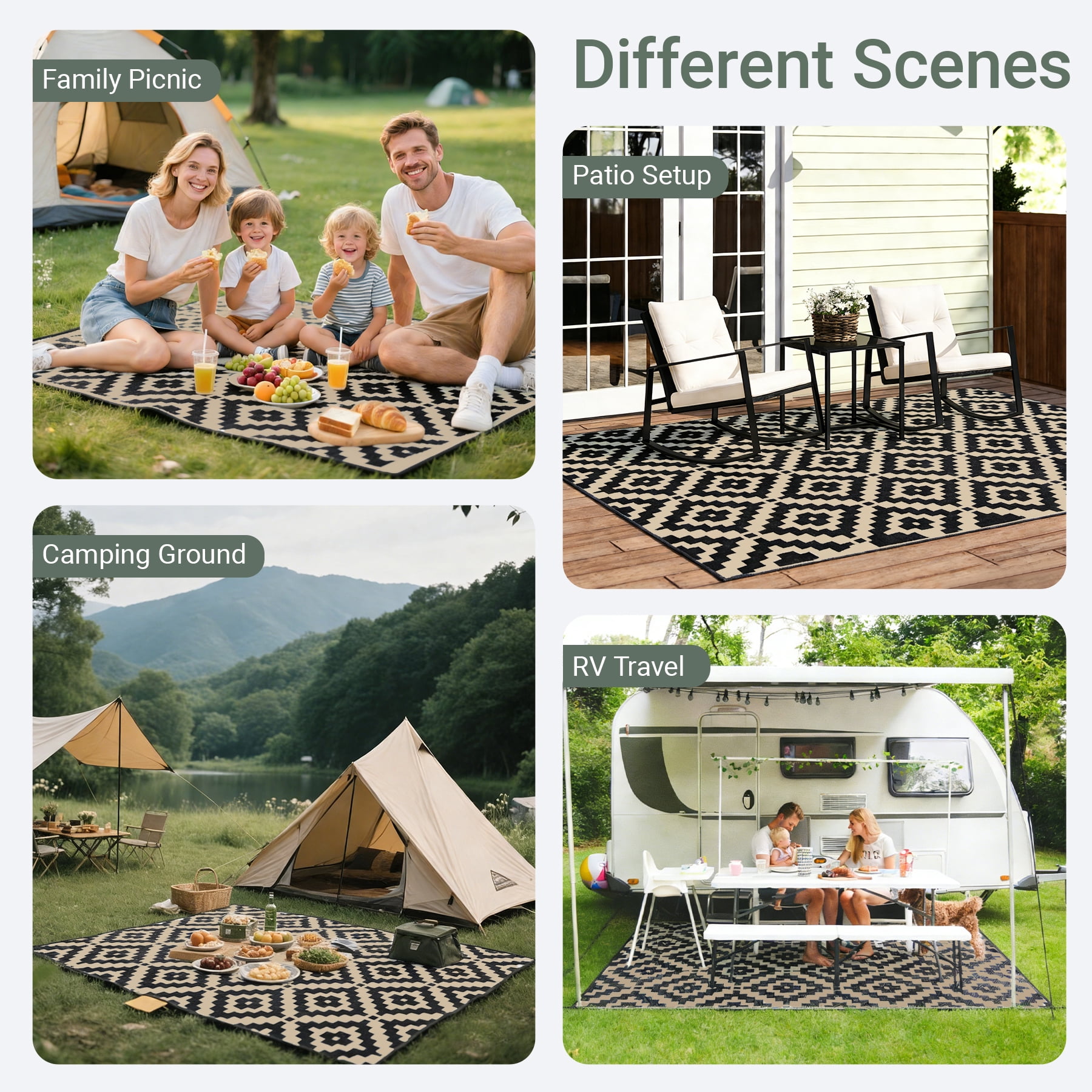 Favoyard Outdoor Rug 8x10 ft Waterproof Reversible Patio Plastic Straw Rugs Outside Large RV Camping Area Carpet Mat for Porch Balcony Pool Backyard