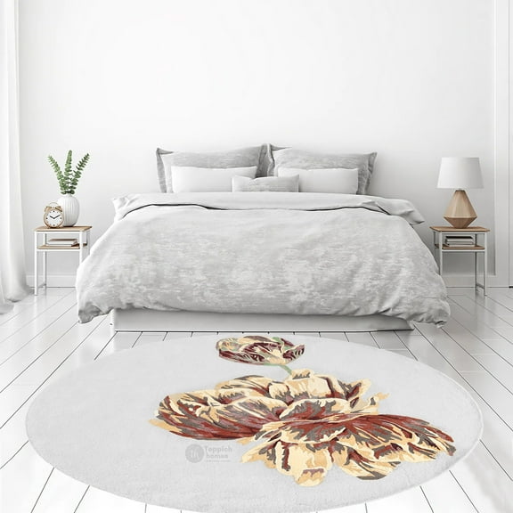 White Rug 5X5, Floral carpet, Tufted Rugs, Living, Bed, room, Round Area Rugs