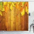 thumbnail image 1 of Ambesonne Fall Shower Curtain, Leaves on Wooden Planks, 69"Wx75"L, Yellow Orange Green, 1 of 3