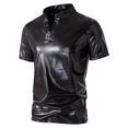 thumbnail image 2 of Hpapadks Men's Shirts Short Sleeve Nightclub Bright Solid Polo Blouses Loose Men Dress Shirt Black XL, 2 of 4