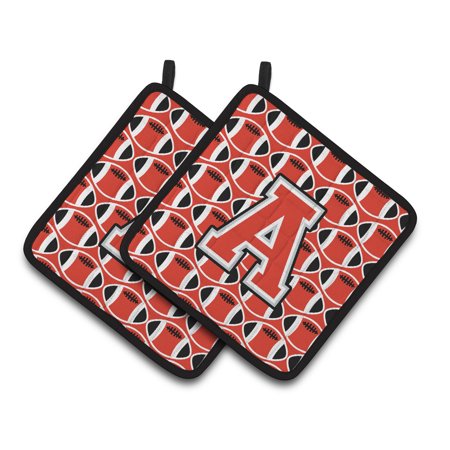 Letter A Football Scarlet and Grey Pair of Pot Holders