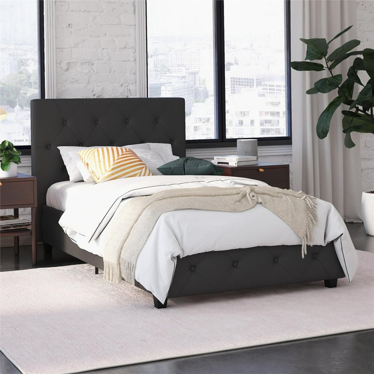 DHP Dakota Upholstered Platform Bed Twin Gray Faux Leather