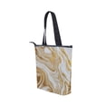 thumbnail image 3 of Zipper canvas bag large capacity large size practical handbag durable Canvas with leather material Golden Curved Marble, 3 of 7