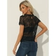 thumbnail image 4 of DARING DIVA Round Neck Scalloped Trim Floral Lace Top XS Blacks, 4 of 6