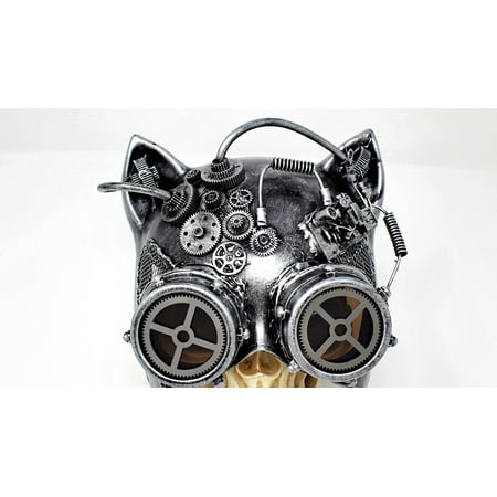 Steampunk Cat Mask Mechanical Half Cat Woman Skull Face Mask Gears and Goggle Costume Cosplay Halloween