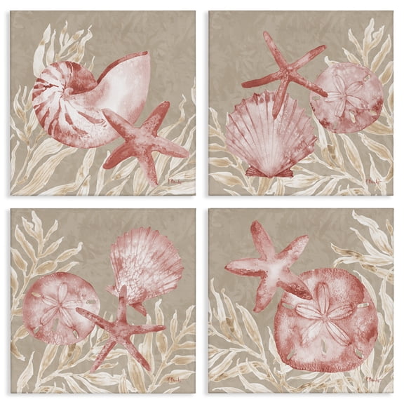 Stupell Industries Tampico Shells in Peach 4 Piece Canvas Wall Art Set, design by Paul Brent, 17 x 17