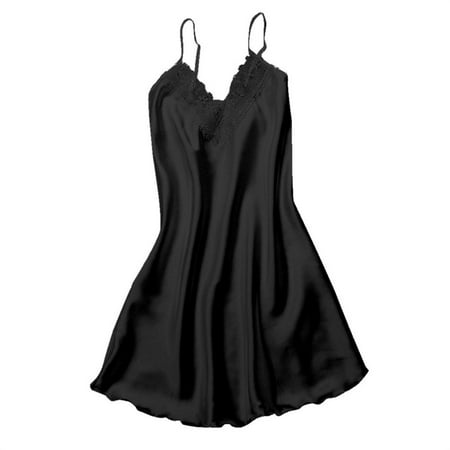 

ZXHACSJ Womens Sexy Satin Lingerie Sleepwear Sleeveless Pajamas Underwear Nightdress Black