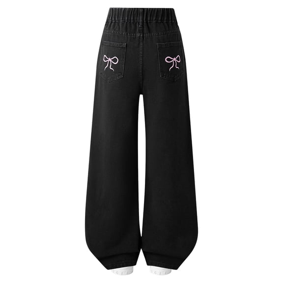 GXWEA Baggy Jeans Girls Girls Jeans Size 7 Jeans For Girls Baggy Wide Leg Cute High Elastic Waisted Denim Pants Y2K Boyfriend Skater Streetwear