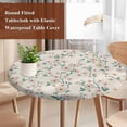 thumbnail image 5 of Round Table Cover 55-60 Inch Spring Floral Waterproof Reusable Table Cloth Round Fitted Vinyl Tablecloth with Elastic Edged for Parties Outdoors, Watercolor Flowers Leaves Tree Branches Beige, 5 of 6