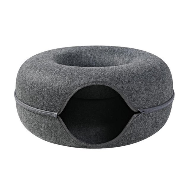 Casa para gatos con túnel de fieltro pequeño color gris oscuro redonda para mascotas ANGGREK Otros