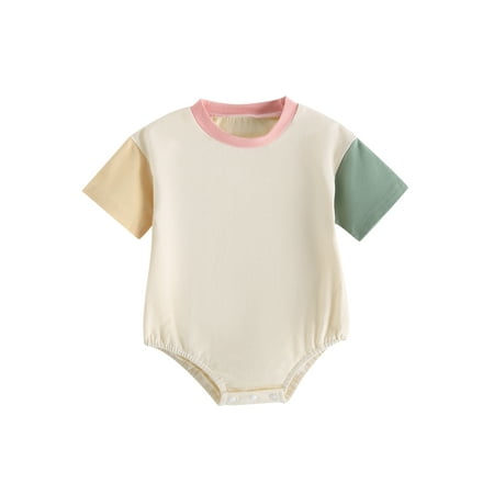

Lamuusaa Baby Boys Girls Summer Casual Romper Short Sleeve O Neck Contrast Color Playsuit
