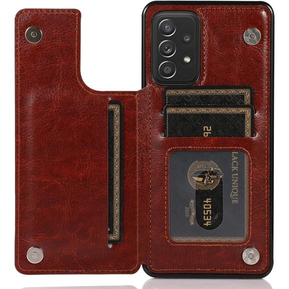 for Samsung Galaxy A52 Wallet Case with Card Holder,PU Leather Kickstand Card Slots Case Double Magnetic Clasp Durable Shockproof Cover for Samsung Galaxy A52 5G 6.5" Brown-SK