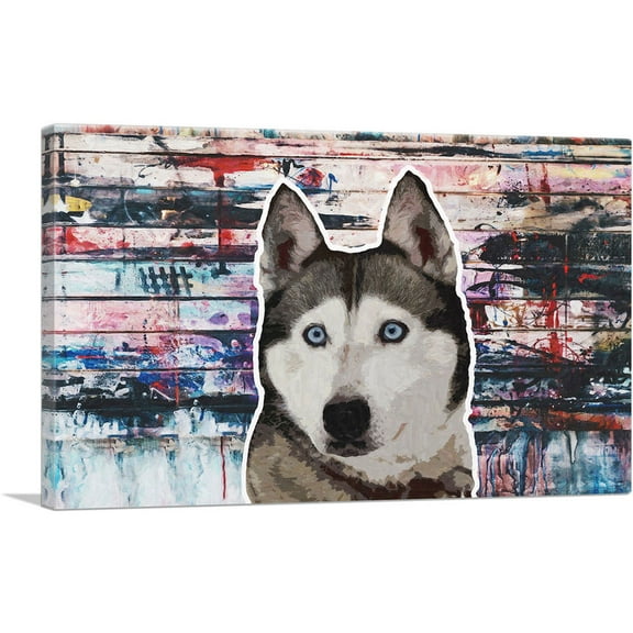 ARTCANVAS Siberian Husky Dog Breed Graffiti Rectangle Canvas Art Print - Size: 40" x 26" (1.50" Deep)
