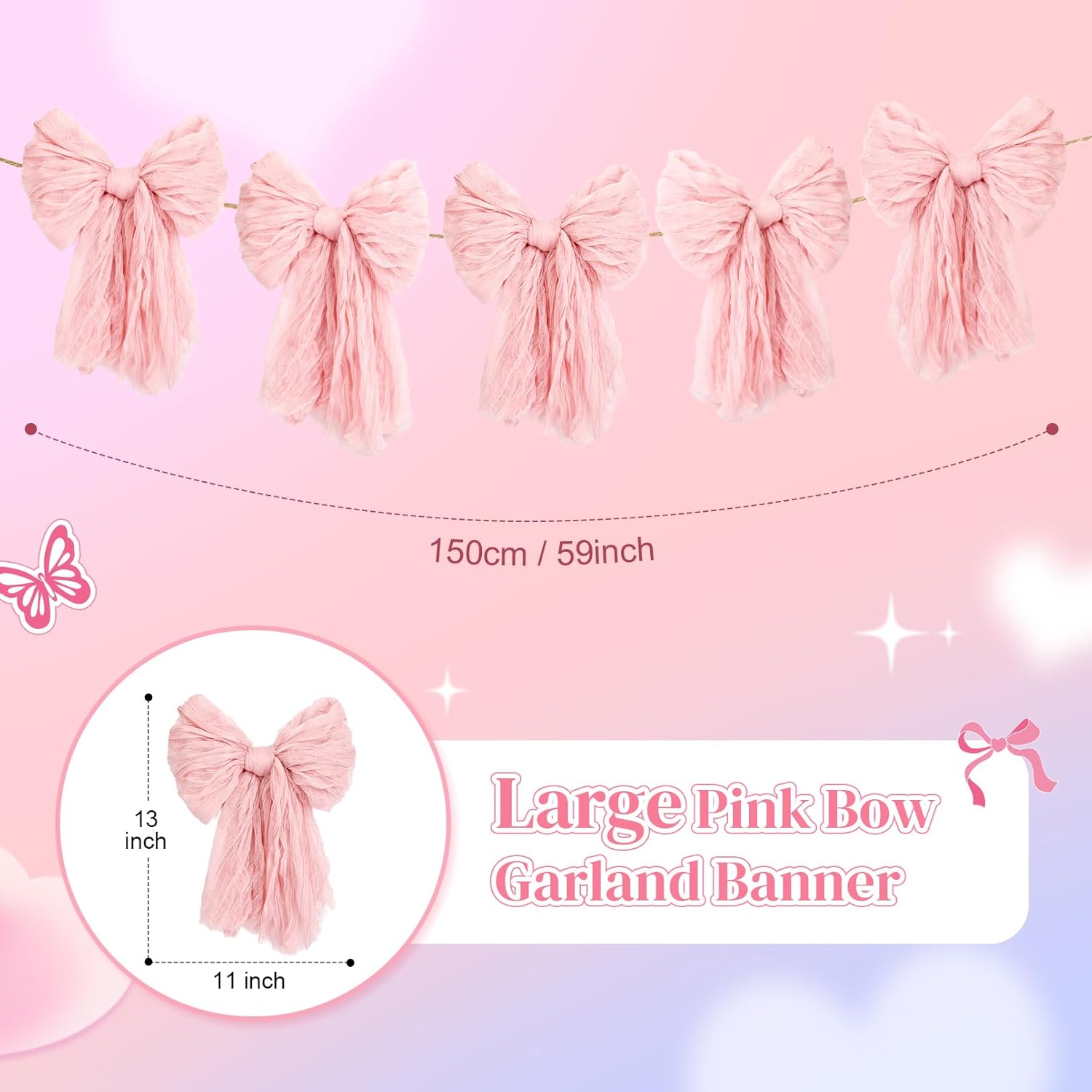 Dalrosia Large Bow Garland Banners for Coquette Birthday Party Decorations-Bow Themed Birthday Decor for Baby Shower Bridal Shower Bachelorette Party Wedding Favors Supplies