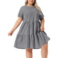 thumbnail image 2 of DARING DIVA Plus Size Plaid Round Neck Short Sleeve Midi Dress 1X Black, 2 of 6