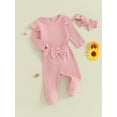 thumbnail image 3 of Bagilaanoe 3pcs Newborn Baby Girl Pants Set Long Sleeve Romper Tops + Leggings + Headband 3M 6M 9M 12M 18M Infant Casual Clothes, 3 of 8