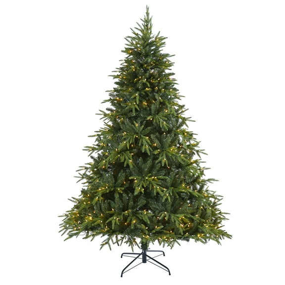 Nearly Natural 7.5' Colorado Mountain Fir Christmas Tree with 600 Clear LED Lights - Green