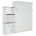 thumbnail image 4 of Queen Size Murphy Bed with LED Strip and Wine Rack, Space-Saving Wall Bed Frame with Cabinets and Drawers, Foldable Platform Bed for Guest Room Home Office, White, 4 of 9