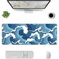 thumbnail image 2 of Japanese Blue and White Wave Gaming Mouse Pad Extended Large Mouse Mat Desk Pad, Stitched Edges Mousepad, Long Non-Slip Rubber Base Mice Pad, 31.5 X 11.8 Inch, 2 of 6