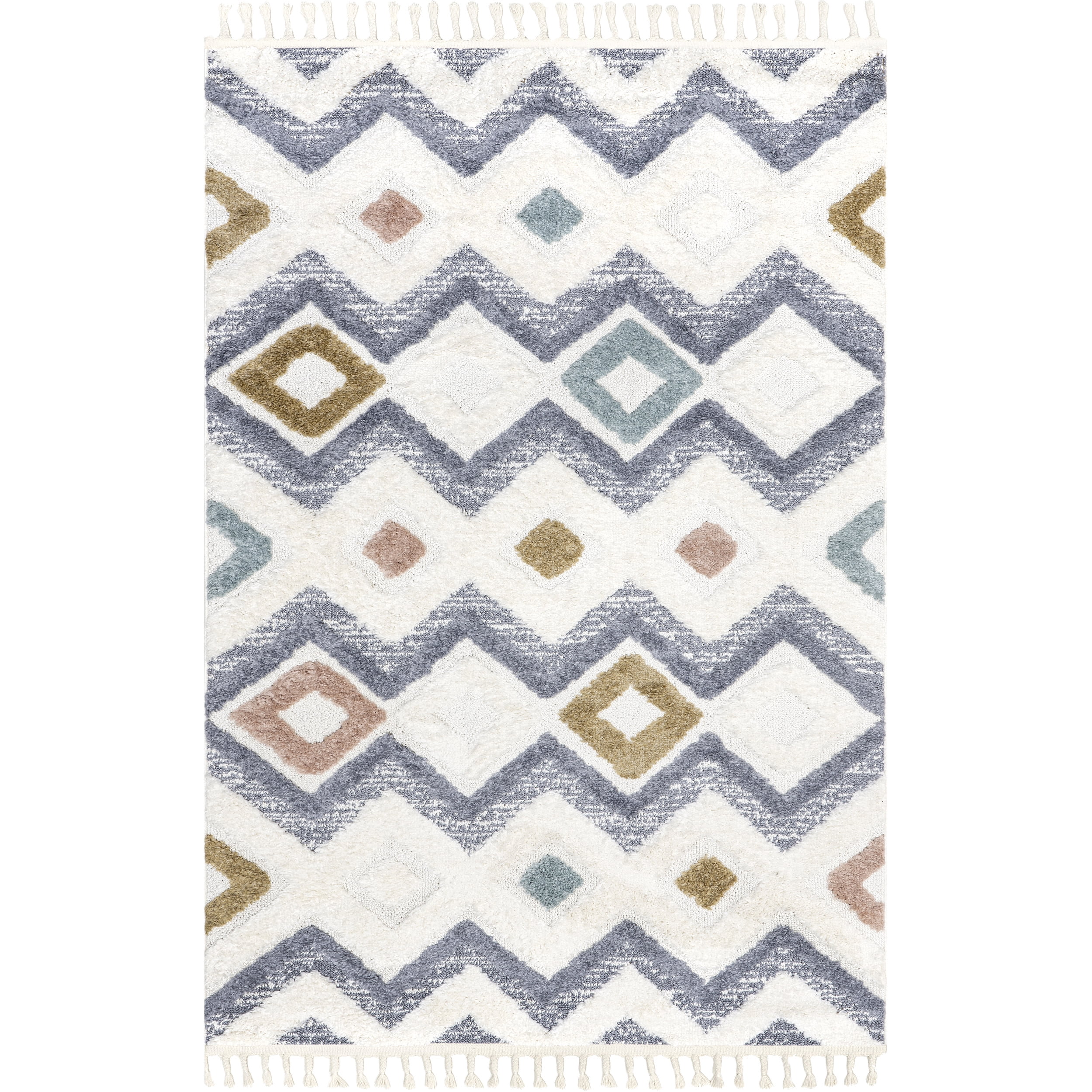 nuLOOM Kirsty Colorful Checkers Kids Tassel Area Rug, 5' x 8', Beige
