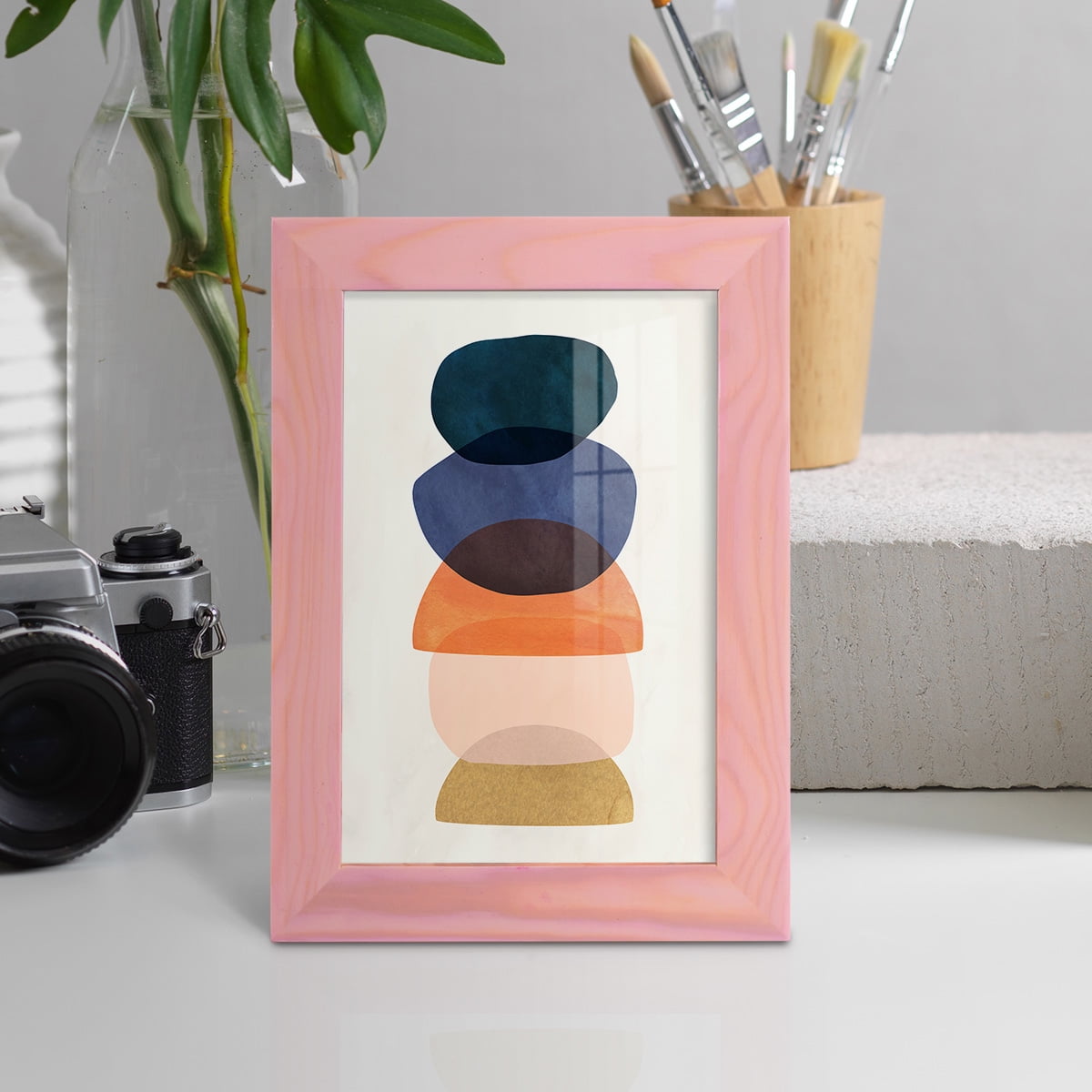 Mod Pods I -Framed Print w/glass-Sunset Pink