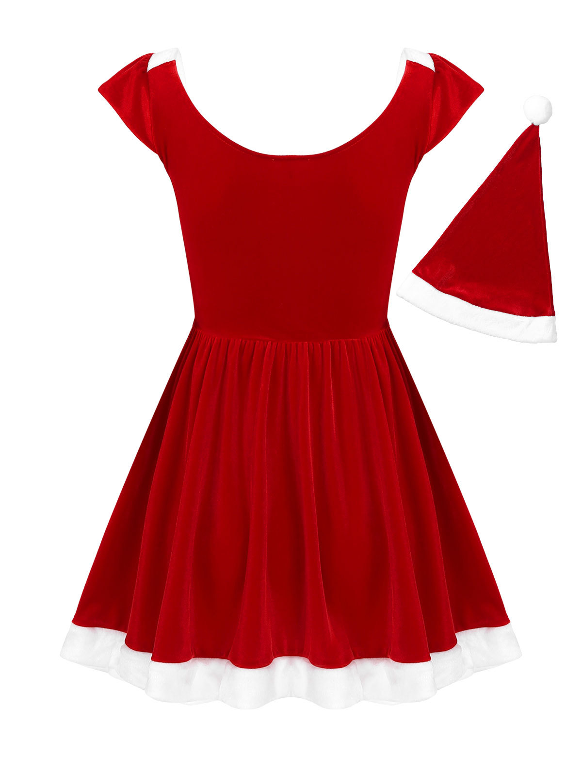 ZDHoor Women Mrs. Claus Santa Christmas Costumes Dress Outfits with Hat Sleeveless Skirt Party Dress Red-A L