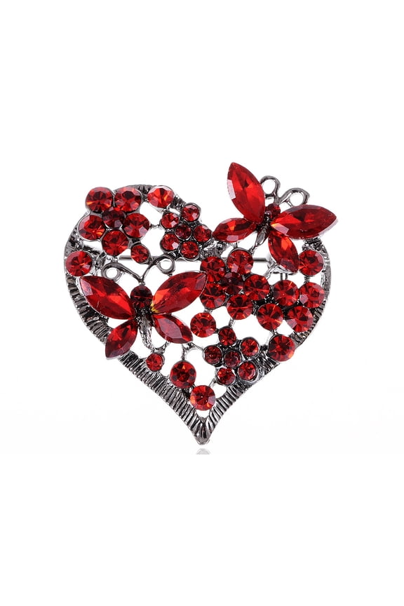Womens Floral Silvery Tone Crystal Rhinestone Insect Butterfly Love Flower Heart Brooch Pin