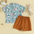 thumbnail image 3 of Bagilaanoe 2pcs Toddler Easter Outfits Baby Boy Shorts Set Short Sleeve Print Shirt Tops + Shorts 6M 12M 18M 24M 3T 4T Kids Casual Summer Clothes, 3 of 8