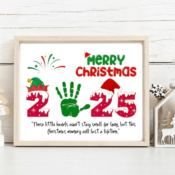 Merry Christmas 2025 Handprint Art For Preschool And Daycare, Toddlers Handprint Craft, Handprint Poem, Handprint Christmas Gift 2024 - - Wall Art Print, 8x12 UNFRAMED