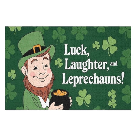 Puzzles for Adults 1000 Pieces - Happy Leprechaun Holds Pot Gold Wishes Luck Laughter Fun Brain Puzzle Lovers Challenging and Relaxing Gifts Idea