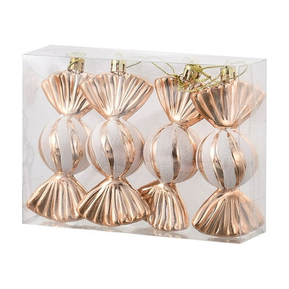 SLYNSHome Christmas Ornaments 4Pcs Candy Canes Decorations,Xmas Tree Lollipop Ball Ornament for New Year Home Decor Party Supplies - Rose Gold